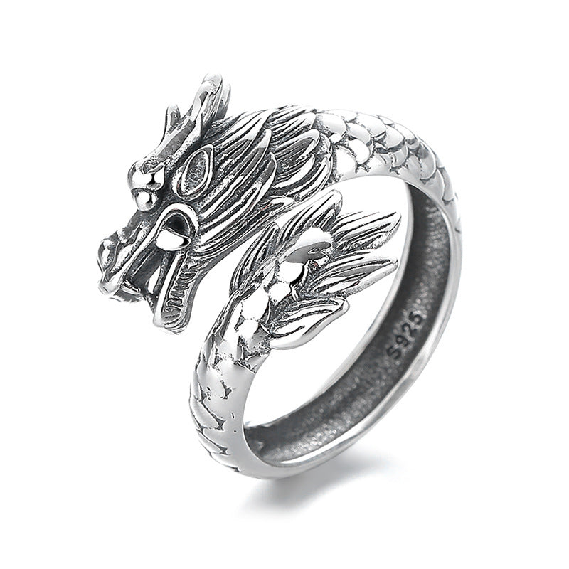 Anello regolabile in metallo con Buddha Stones in argento sterling 925, anno del drago, fortuna e forza