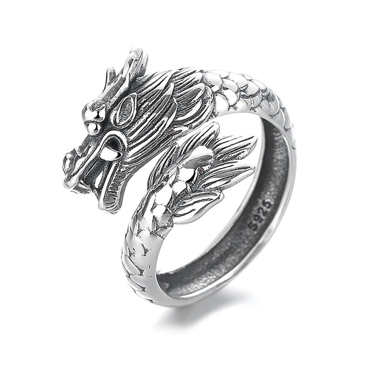 Anello regolabile in metallo con Buddha Stones in argento sterling 925, anno del drago, fortuna e forza
