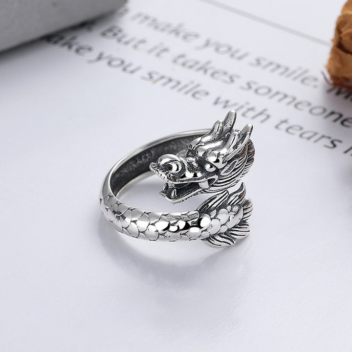 Anello regolabile in metallo con Buddha Stones in argento sterling 925, anno del drago, fortuna e forza