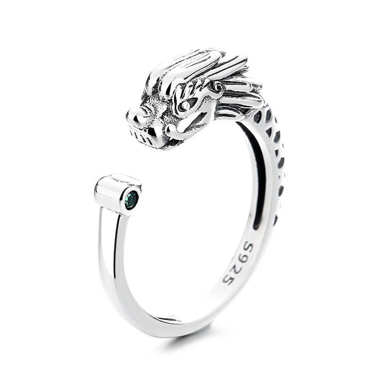 Anello regolabile in metallo con protezione della fortuna dell'anno del drago in argento sterling 925 Buddha Stones