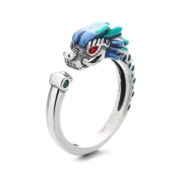 Anello regolabile in metallo con protezione della fortuna dell'anno del drago in argento sterling 925 Buddha Stones