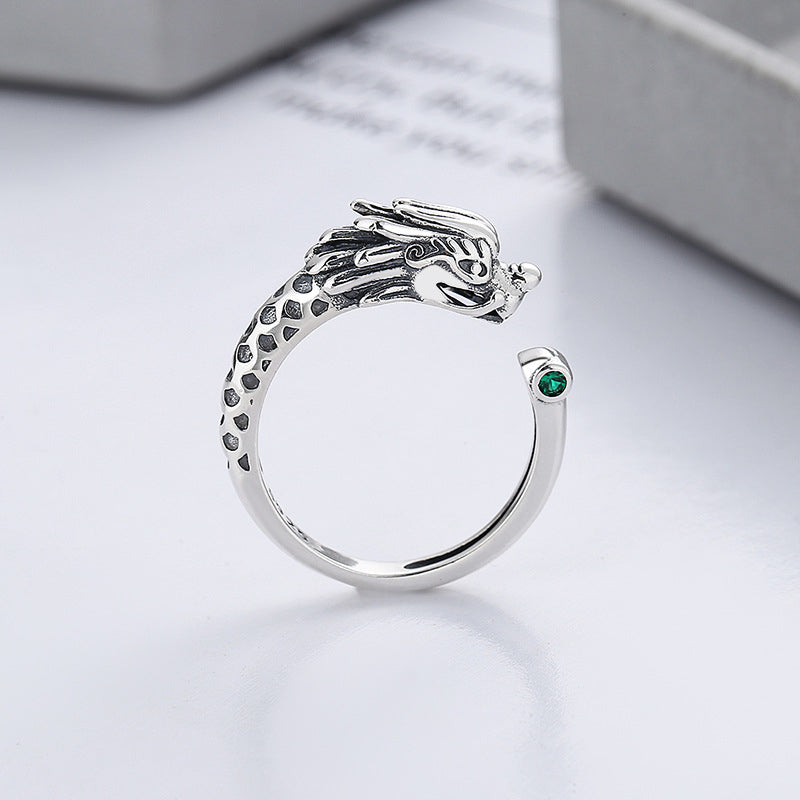 Anello regolabile in metallo con protezione della fortuna dell'anno del drago in argento sterling 925 Buddha Stones - Drago d'argento (regolabile) - image 0