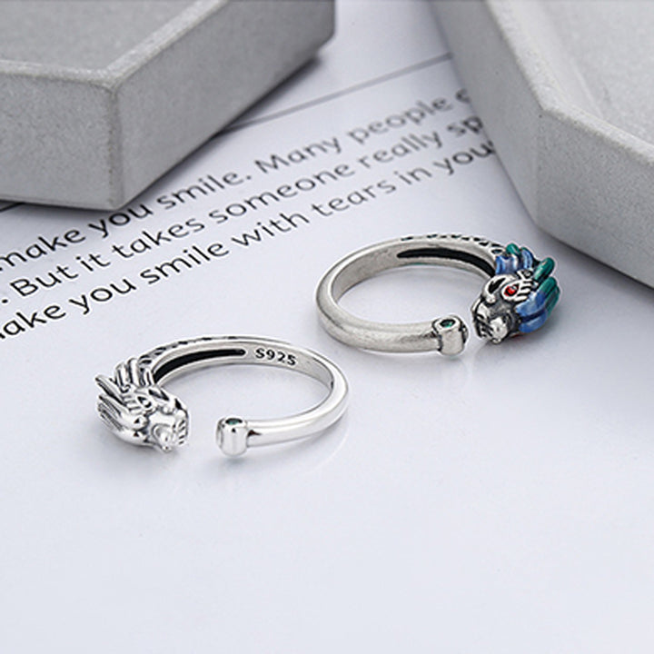 Anello regolabile in metallo con protezione della fortuna dell'anno del drago in argento sterling 925 Buddha Stones