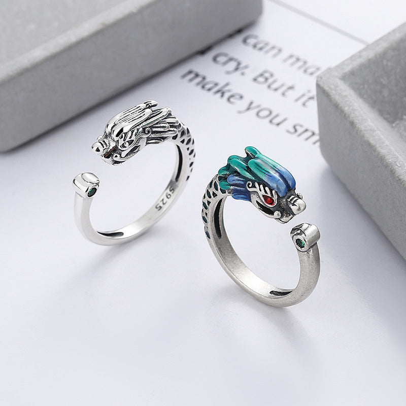 Anello regolabile in metallo con protezione della fortuna dell'anno del drago in argento sterling 925 Buddha Stones