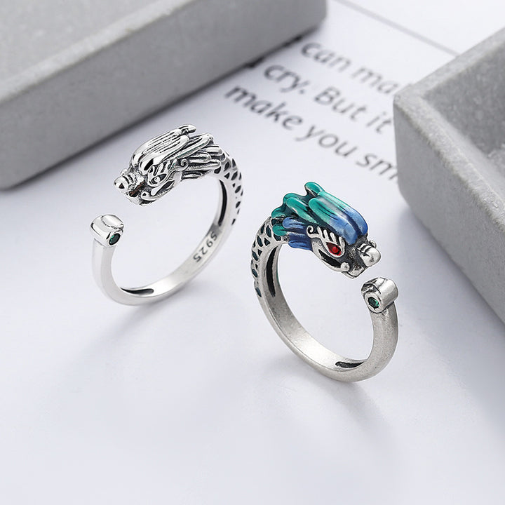 Anello regolabile in metallo con protezione della fortuna dell'anno del drago in argento sterling 925 Buddha Stones