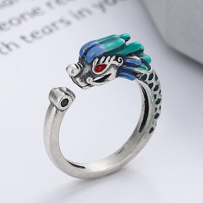 Anello regolabile in metallo con protezione della fortuna dell'anno del drago in argento sterling 925 Buddha Stones
