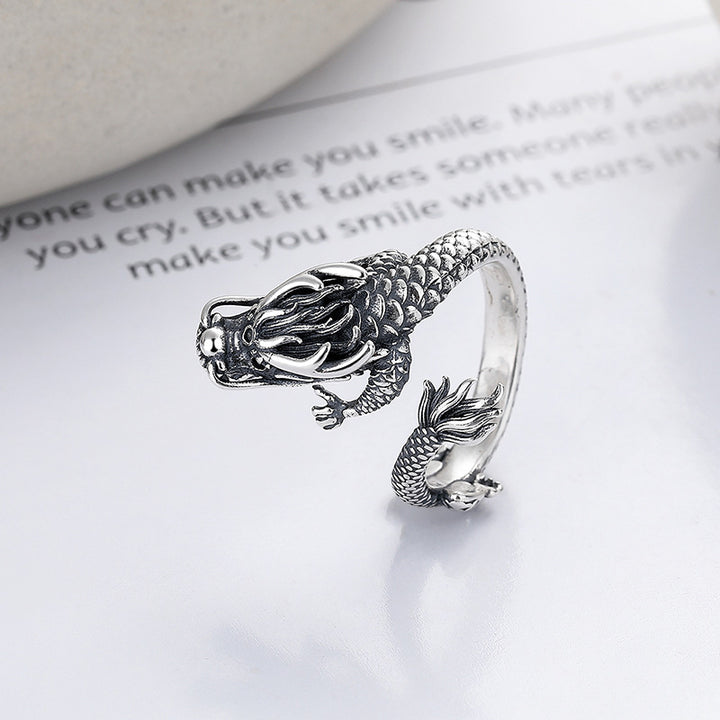 Anello in metallo con design dell'anno del drago, in argento sterling 925, Buddha Stones, vintage