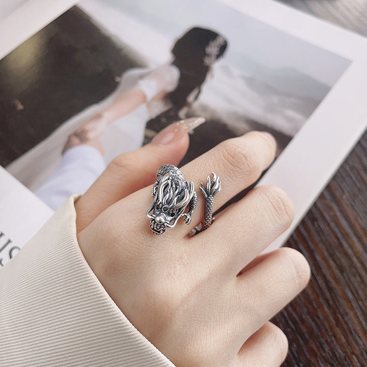 Anello in metallo con design dell'anno del drago, in argento sterling 925, Buddha Stones, vintage