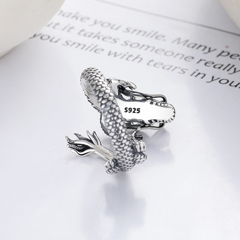 Anello in metallo con design dell'anno del drago, in argento sterling 925, Buddha Stones, vintage