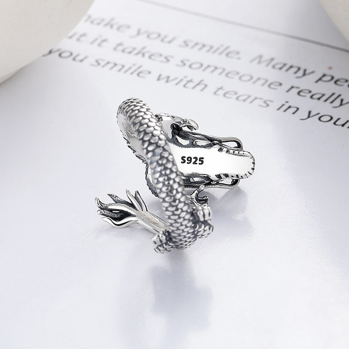 Anello in metallo con design dell'anno del drago, in argento sterling 925, Buddha Stones, vintage