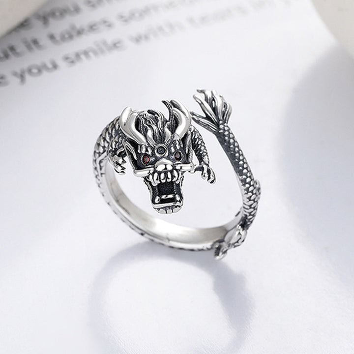 Anello in metallo con design dell'anno del drago, in argento sterling 925, Buddha Stones, vintage