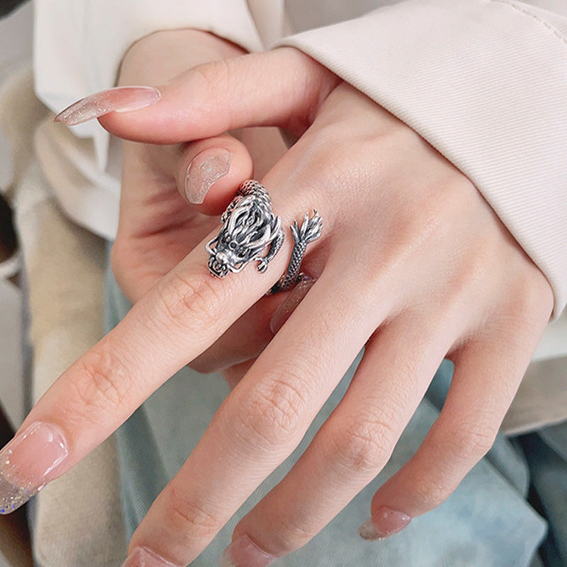 Anello in metallo con design dell'anno del drago, in argento sterling 925, Buddha Stones, vintage