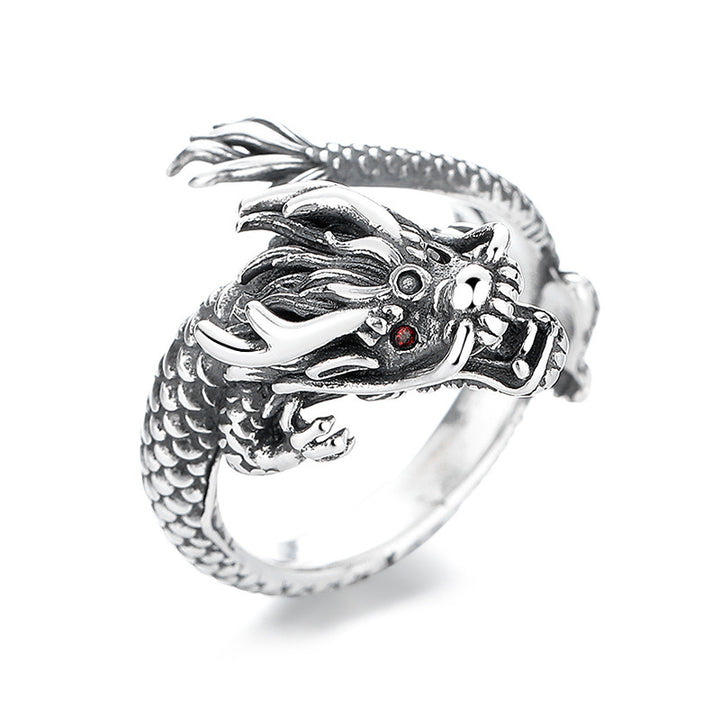 Anello in metallo con design dell'anno del drago, in argento sterling 925, Buddha Stones, vintage