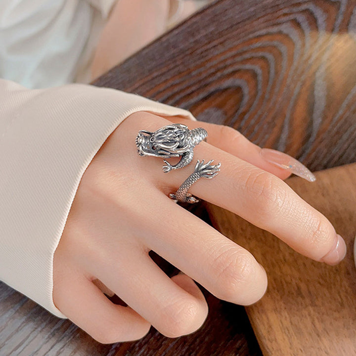 Anello in metallo con design dell'anno del drago, in argento sterling 925, Buddha Stones, vintage