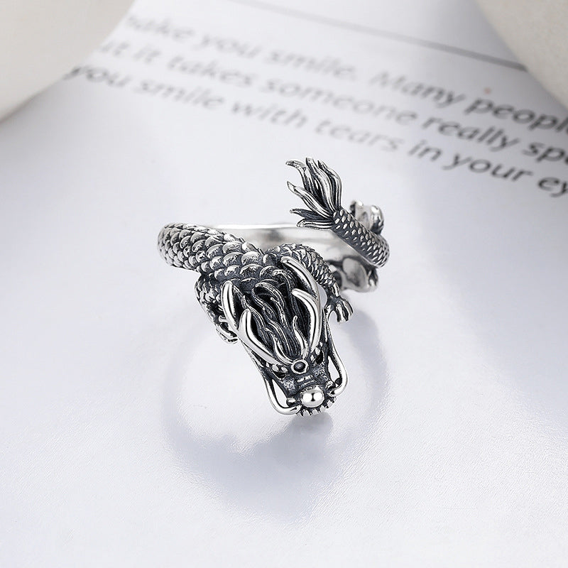 Anello in metallo con design dell'anno del drago, in argento sterling 925, Buddha Stones, vintage