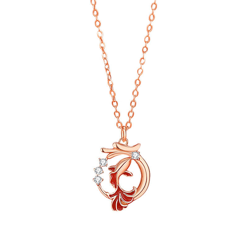 Buddha Stones 925 Sterling Silver Anno del Drago Koi Pesce Fu Carattere Fortuna Collana Ciondolo Bracciale