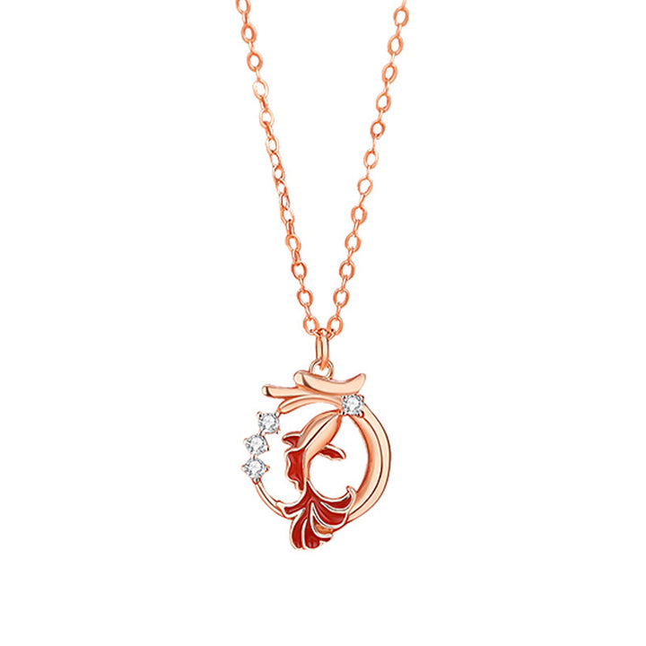 Buddha Stones 925 Sterling Silver Anno del Drago Koi Pesce Fu Carattere Fortuna Collana Ciondolo Bracciale