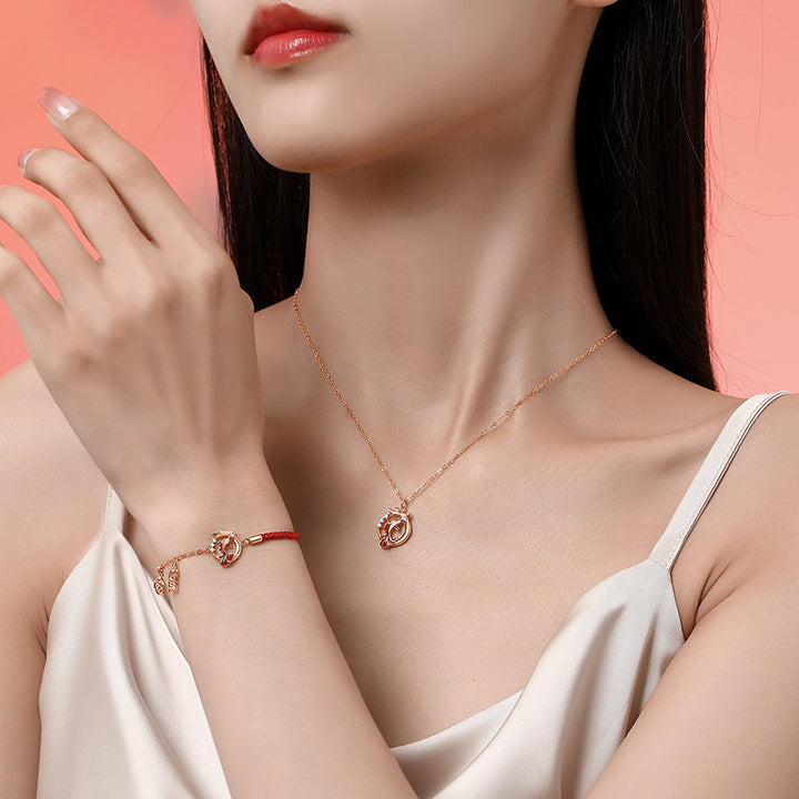 Buddha Stones 925 Sterling Silver Anno del Drago Koi Pesce Fu Carattere Fortuna Collana Ciondolo Bracciale