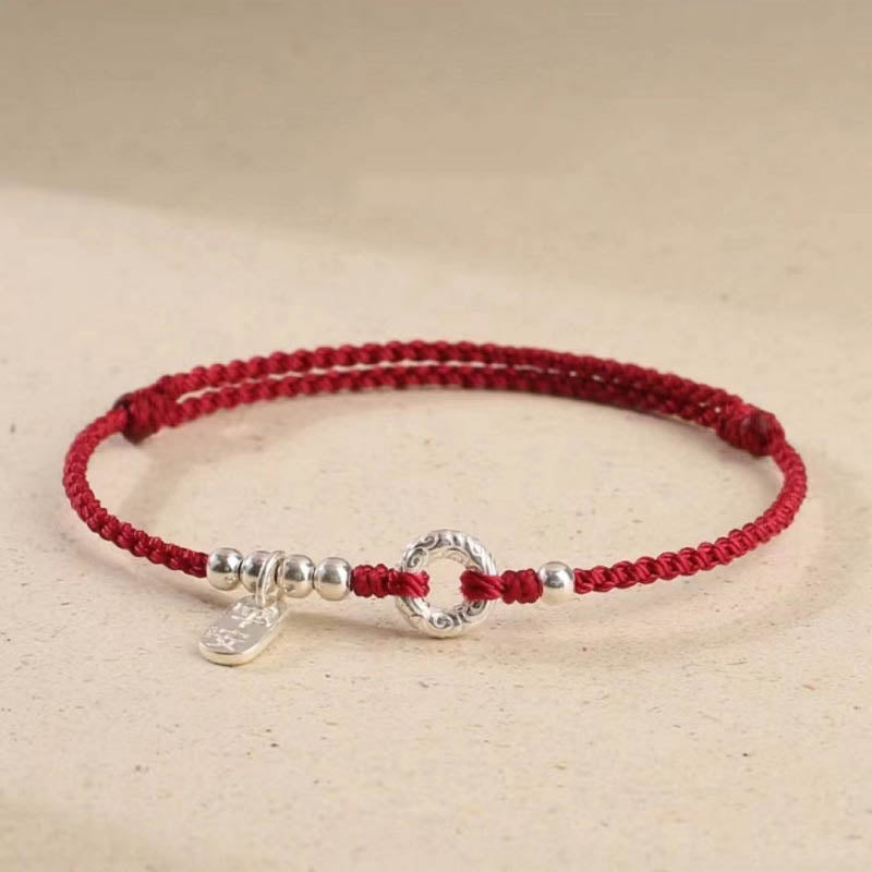 Buddha Stones 925 Sterling Silver Nuvole di Buon Auspicio Pace Fibbia Sano E Sano Bracciale Cavigliera - Rosso scuro - Cavigliera (circonferenza 16-26 cm) - image 0