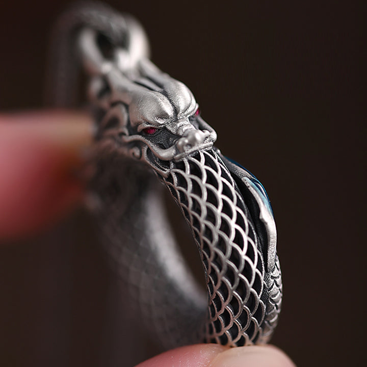 Buddha Stones 999 Sterling Silver Anno del Drago Fibbia di Pace Auspiciosa Collana Pendente di Successo Intagliato