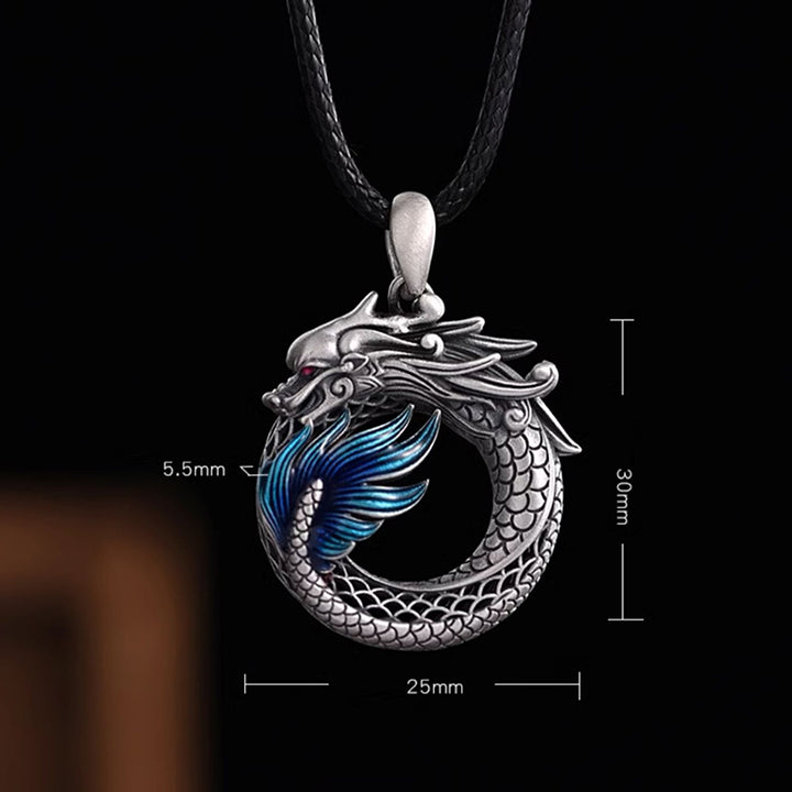 Buddha Stones 999 Sterling Silver Anno del Drago Fibbia di Pace Auspiciosa Collana Pendente di Successo Intagliato
