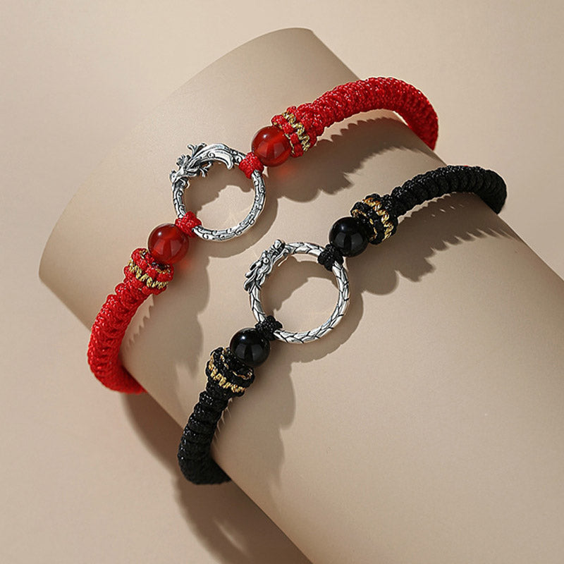 Braccialetto di coppia con fibbia della pace e fortuna dell'anno del drago e della fenice, fatto a mano in argento sterling 925 , Buddha Stones - image 1