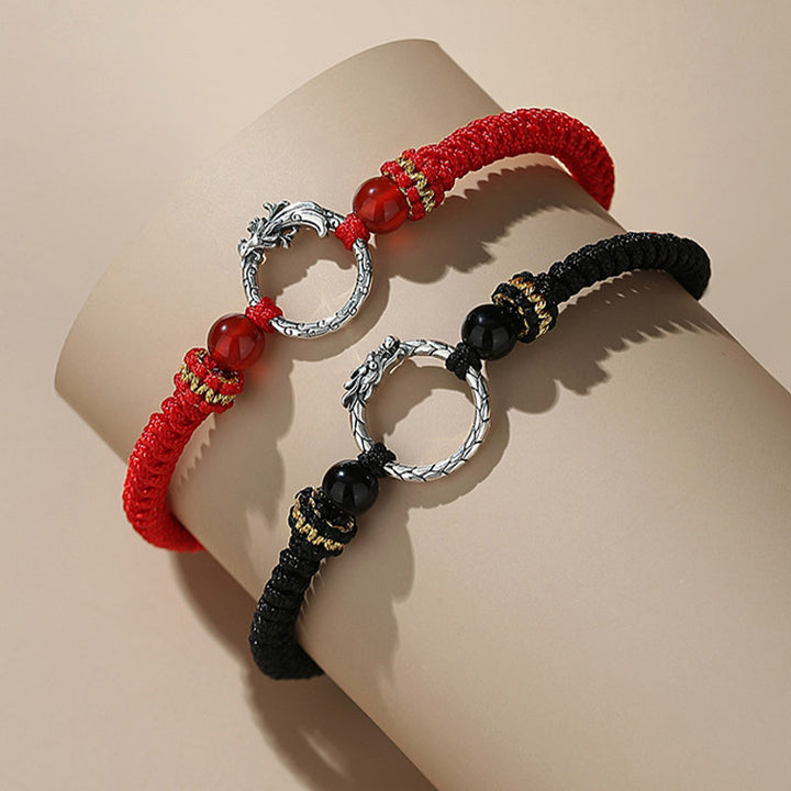 Braccialetto di coppia con fibbia della pace e fortuna dell'anno del drago e della fenice, fatto a mano in argento sterling 925 , Buddha Stones - image 1