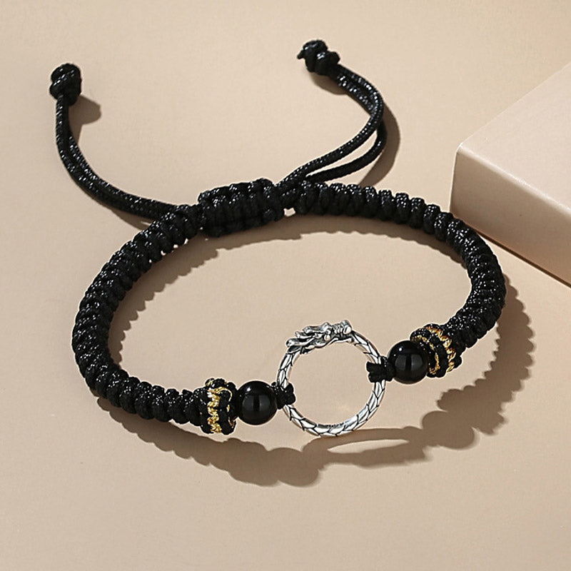 Braccialetto di coppia con fibbia della pace e fortuna dell'anno del drago e della fenice, fatto a mano in argento sterling 925 , Buddha Stones