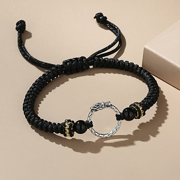 Braccialetto di coppia con fibbia della pace e fortuna dell'anno del drago e della fenice, fatto a mano in argento sterling 925 , Buddha Stones