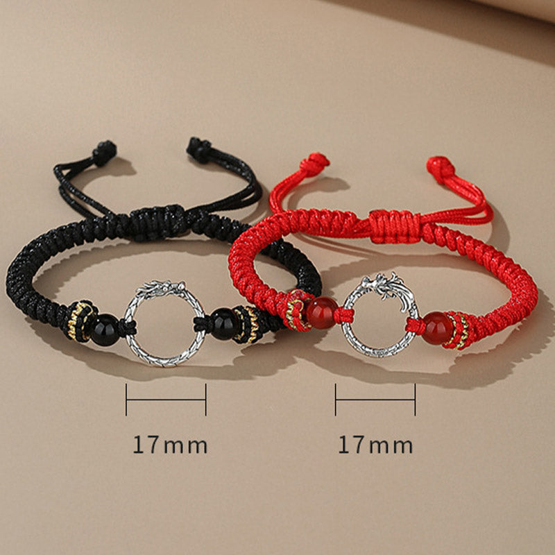 Braccialetto di coppia con fibbia della pace e fortuna dell'anno del drago e della fenice, fatto a mano in argento sterling 925 , Buddha Stones - image 8