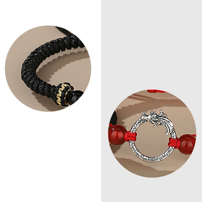 Braccialetto di coppia con fibbia della pace e fortuna dell'anno del drago e della fenice, fatto a mano in argento sterling 925 , Buddha Stones