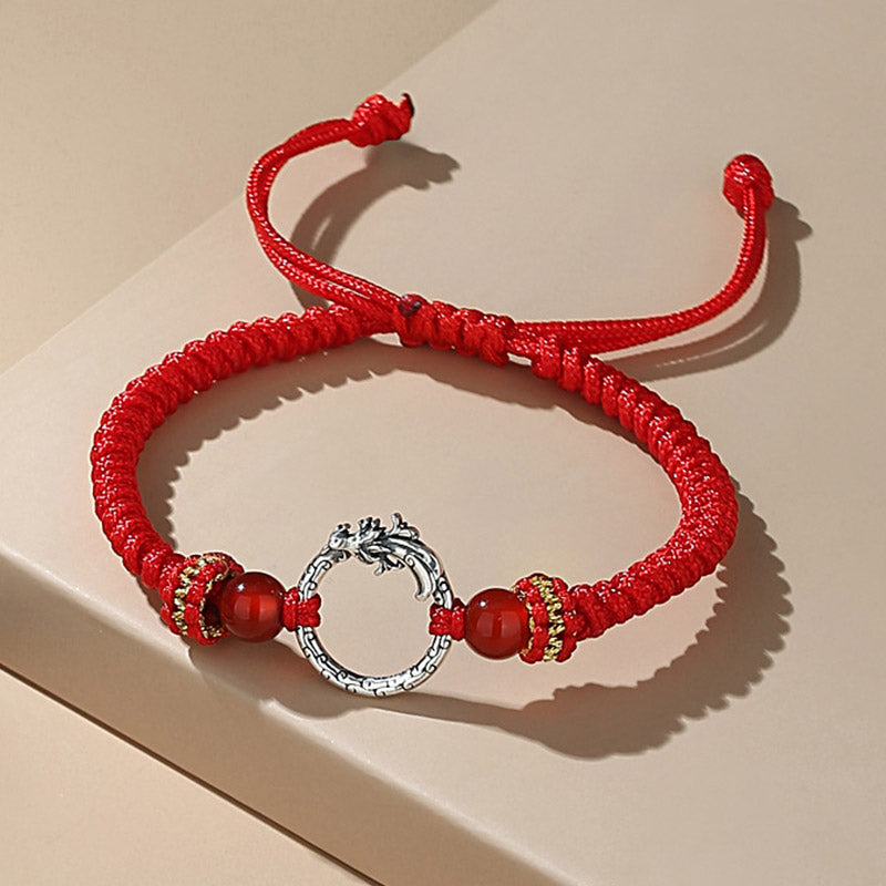 Braccialetto di coppia con fibbia della pace e fortuna dell'anno del drago e della fenice, fatto a mano in argento sterling 925 , Buddha Stones - Fenice (Fortuna♥Forza) (Circonferenza del polso 14-22 cm) - image 5