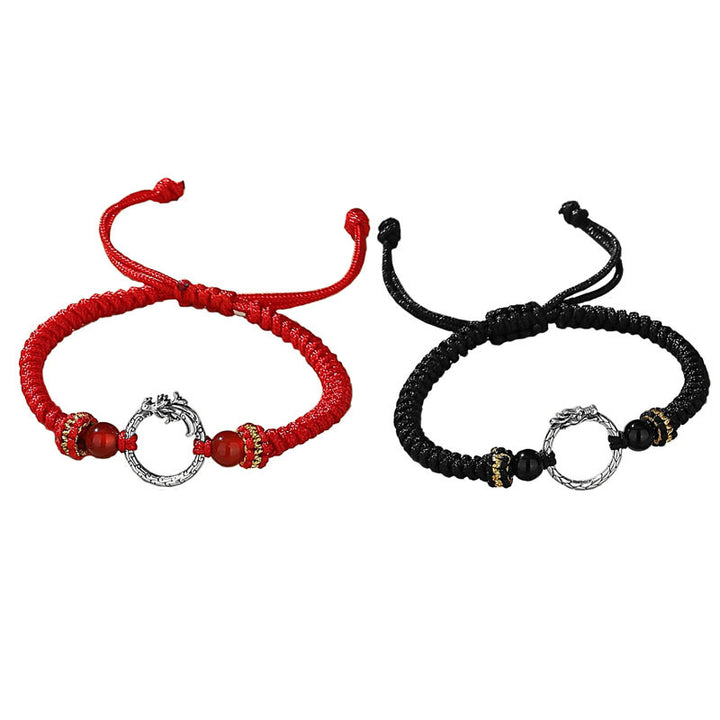 Braccialetto di coppia con fibbia della pace e fortuna dell'anno del drago e della fenice, fatto a mano in argento sterling 925 , Buddha Stones
