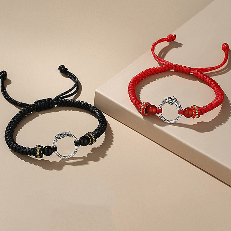 Braccialetto di coppia con fibbia della pace e fortuna dell'anno del drago e della fenice, fatto a mano in argento sterling 925 , Buddha Stones - image 7