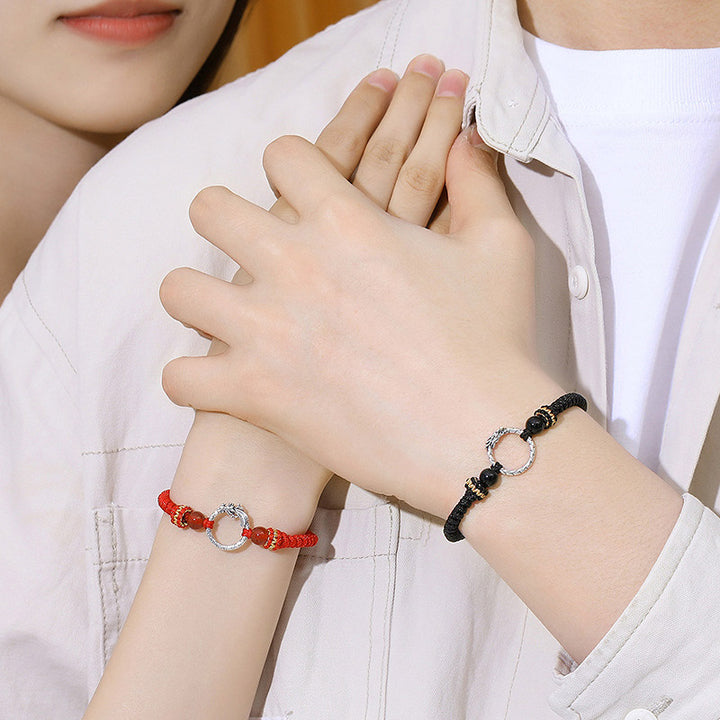 Braccialetto di coppia con fibbia della pace e fortuna dell'anno del drago e della fenice, fatto a mano in argento sterling 925 , Buddha Stones - image 11