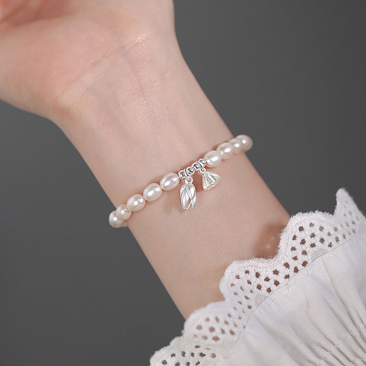 Braccialetto di guarigione in perle naturali con baccello di fiore di loto in argento sterling 999 Buddha Stones