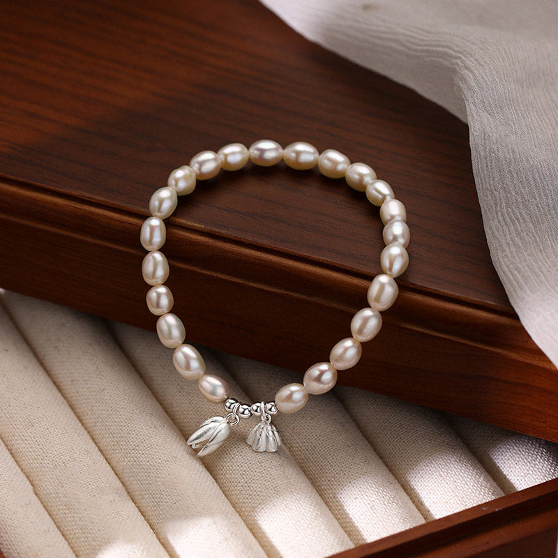 Braccialetto di guarigione in perle naturali con baccello di fiore di loto in argento sterling 999 Buddha Stones