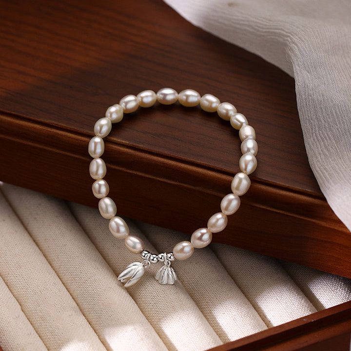 Braccialetto di guarigione in perle naturali con baccello di fiore di loto in argento sterling 999 Buddha Stones