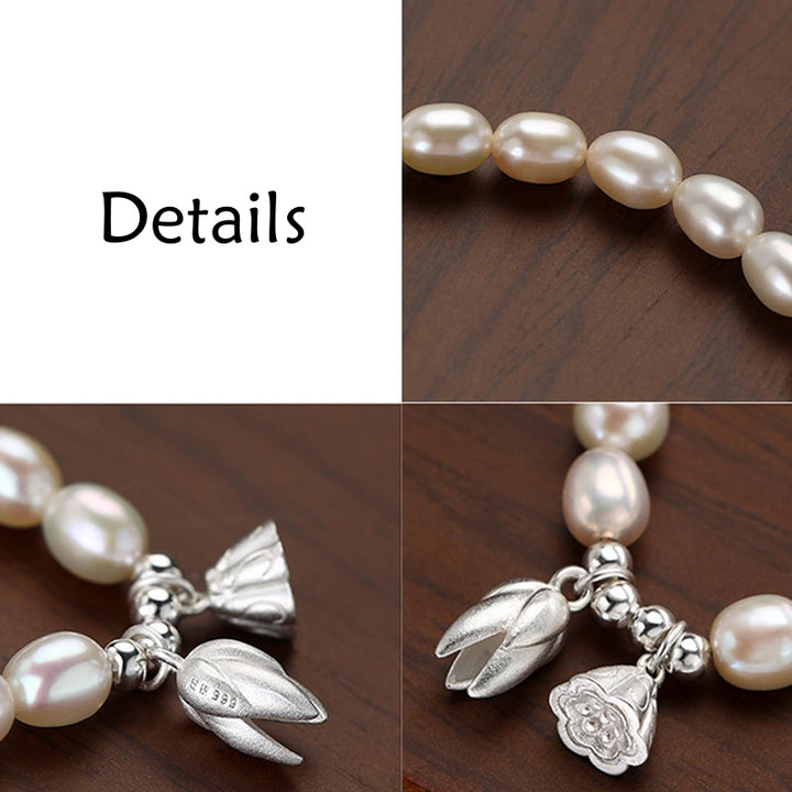 Braccialetto di guarigione in perle naturali con baccello di fiore di loto in argento sterling 999 Buddha Stones