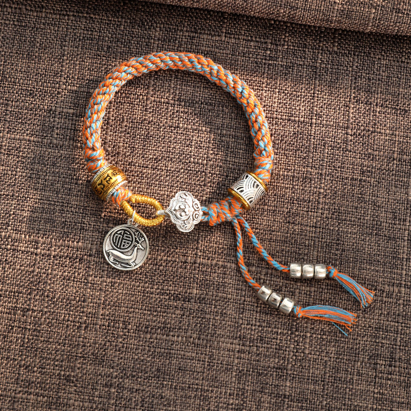 Braccialetto intrecciato con carattere fortunato tibetano Om Mani Padme Hum Fu fatto a mano con Buddha Stones