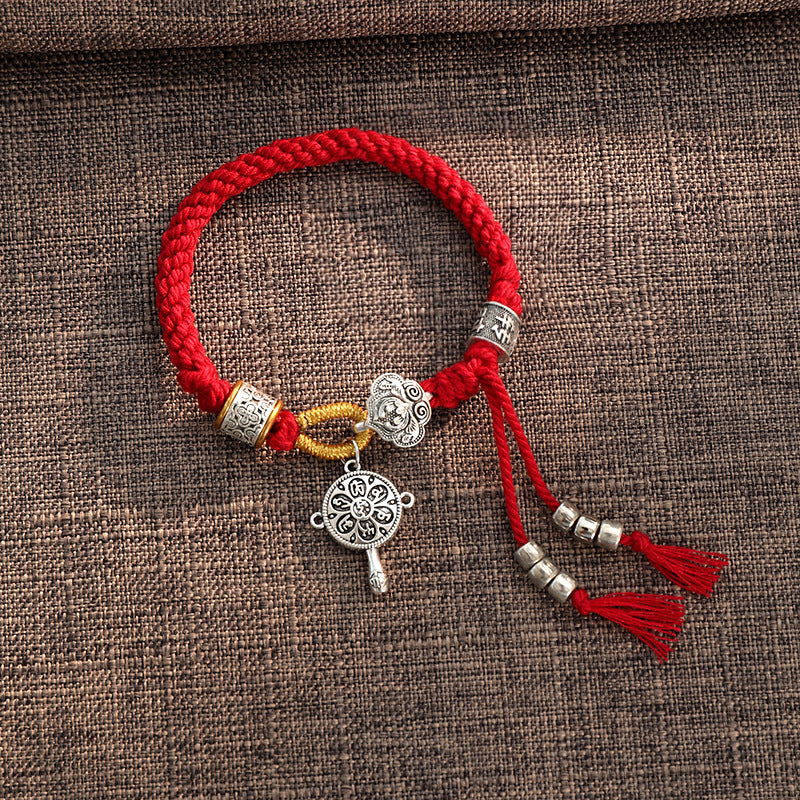 Braccialetto intrecciato con carattere fortunato tibetano Om Mani Padme Hum Fu fatto a mano con Buddha Stones