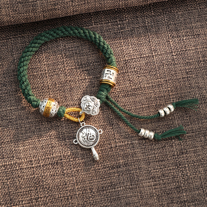 Braccialetto intrecciato con carattere fortunato tibetano Om Mani Padme Hum Fu fatto a mano con Buddha Stones