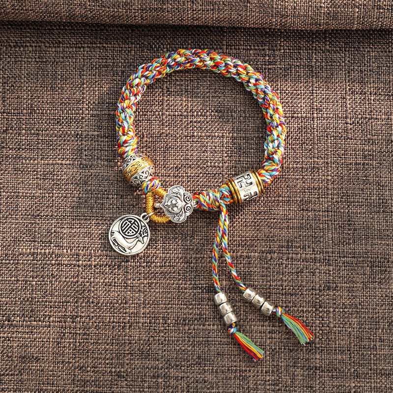 Braccialetto intrecciato con carattere fortunato tibetano Om Mani Padme Hum Fu fatto a mano con Buddha Stones