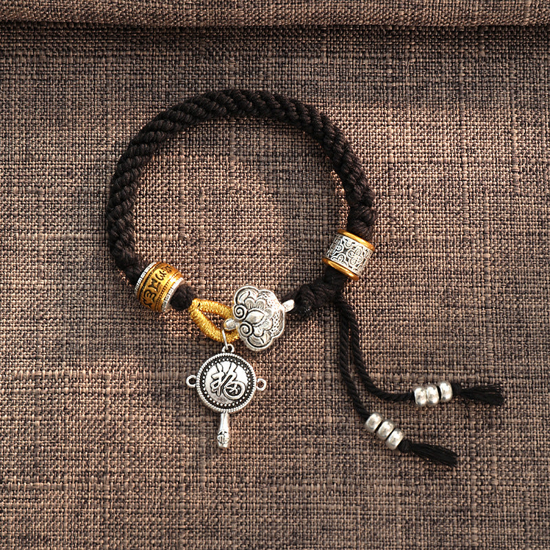 Braccialetto intrecciato con carattere fortunato tibetano Om Mani Padme Hum Fu fatto a mano con Buddha Stones