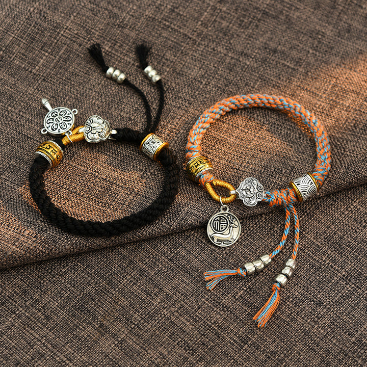 Braccialetto intrecciato con carattere fortunato tibetano Om Mani Padme Hum Fu fatto a mano con Buddha Stones