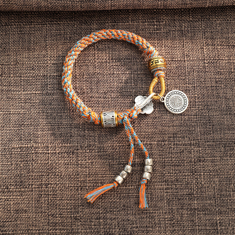 Braccialetto intrecciato con carattere fortunato tibetano Om Mani Padme Hum Fu fatto a mano con Buddha Stones