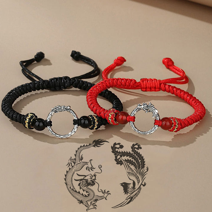 Braccialetto di coppia con fibbia della pace e fortuna dell'anno del drago e della fenice, fatto a mano in argento sterling 925 , Buddha Stones