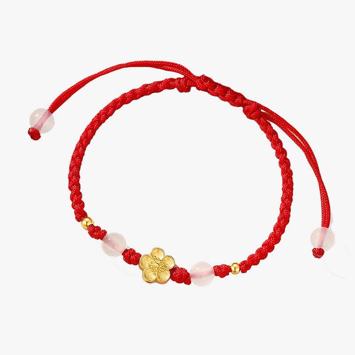 Braccialetto in corda rossa con perline di calcedonio, fatto a mano in argento sterling 925, con fiori di pesco, ciliegio, sakura e Buddha Stones