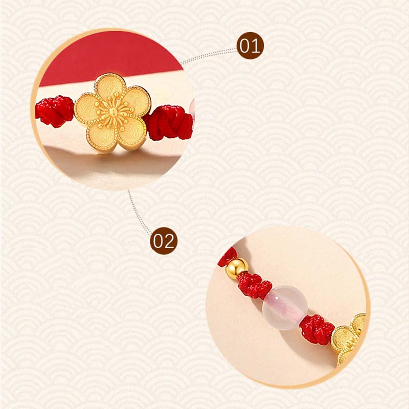 Braccialetto in corda rossa con perline di calcedonio, fatto a mano in argento sterling 925, con fiori di pesco, ciliegio, sakura e Buddha Stones - image 6