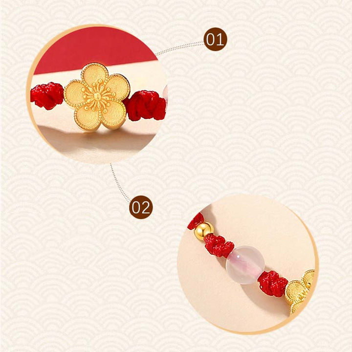 Braccialetto in corda rossa con perline di calcedonio, fatto a mano in argento sterling 925, con fiori di pesco, ciliegio, sakura e Buddha Stones - image 6